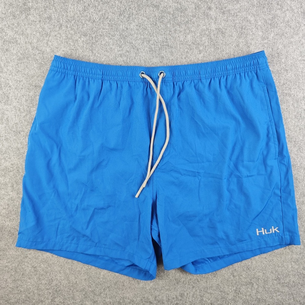 Huk Performance Fishing Swim Shorts Mens XL Blue 5" Inseam Mesh Lined Quick Dry